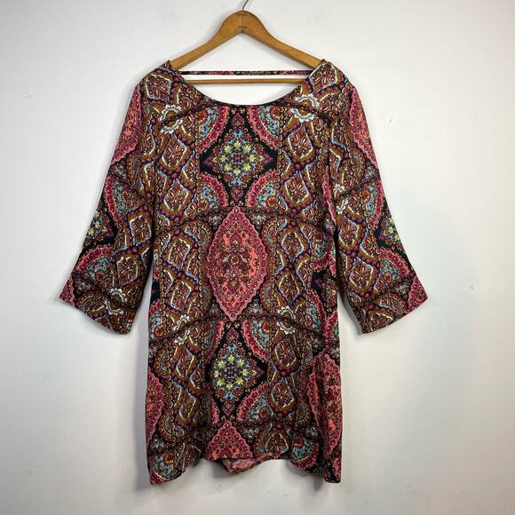 Billabong Gypsy Sol Multi Print Moroccan Paisley Festival Mini Dress womens M - Picture 3 of 17